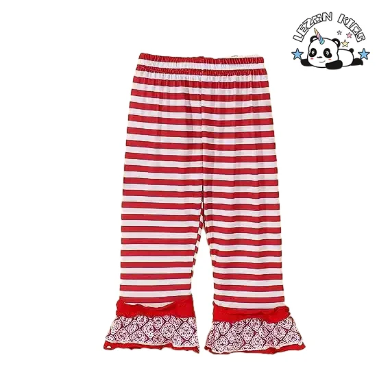 LEZONKIDS - Customizable Hot Sale Christmas Deer Outfit Long Sleeve Ruffle Top Fall Clothes Striped Flare Pants Set for Girls